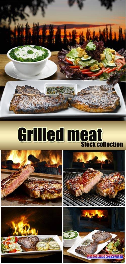 Grilled meats, delicious food - stock photos