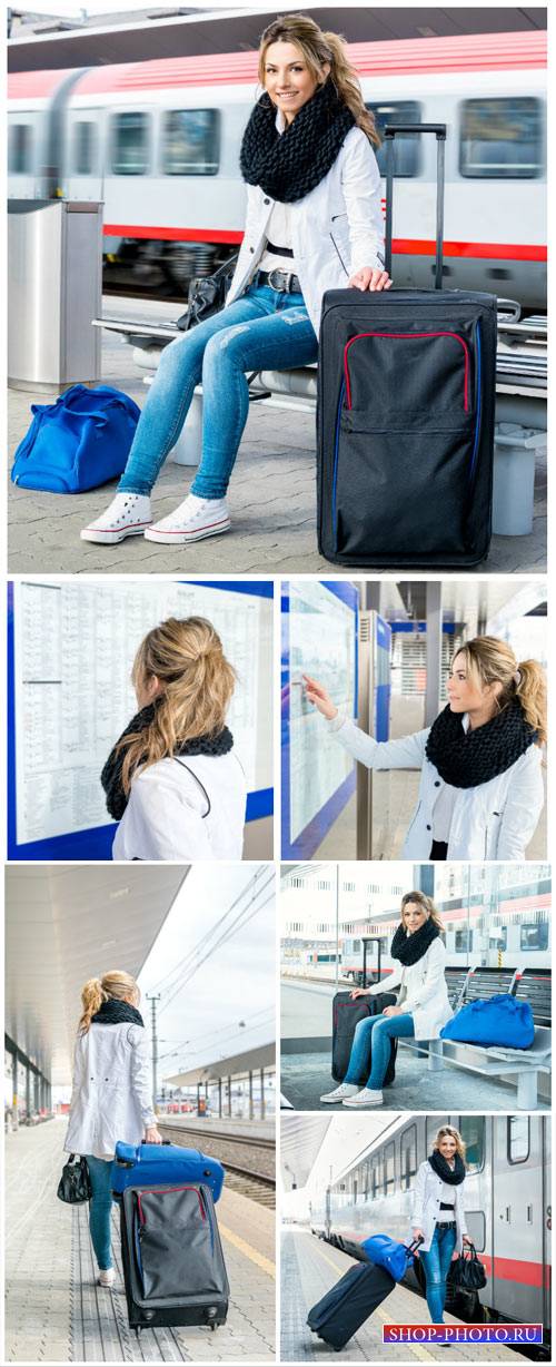Girl at the train station, travel - stock photos