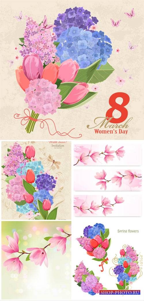Flowers, women's day, 8 march, vector backgrounds