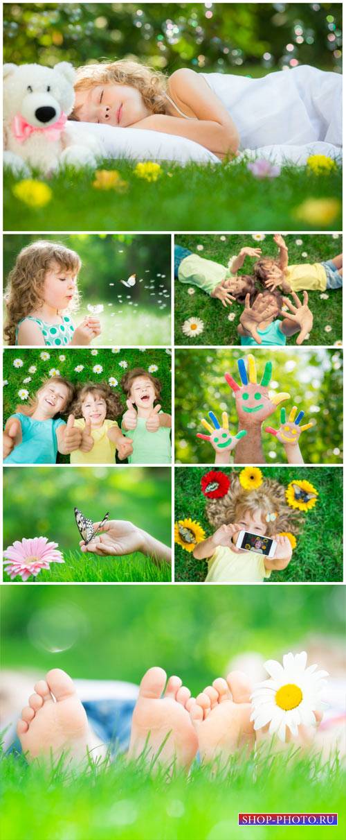 Happy children in nature, boys and girls - stock photos