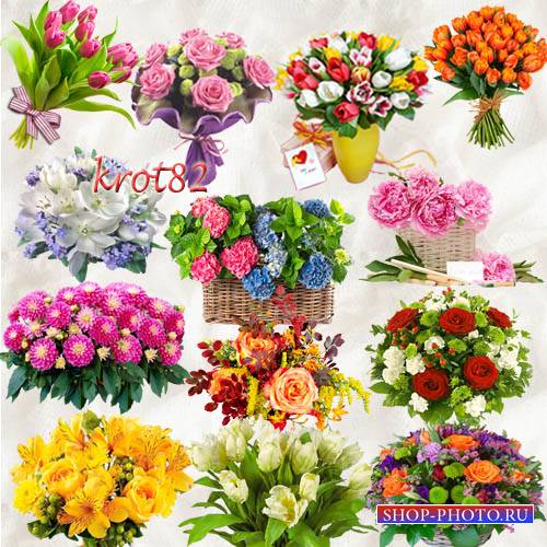 Подборка клипарта букетов цветов  на прозрачном фоне – Такие разные цветы  