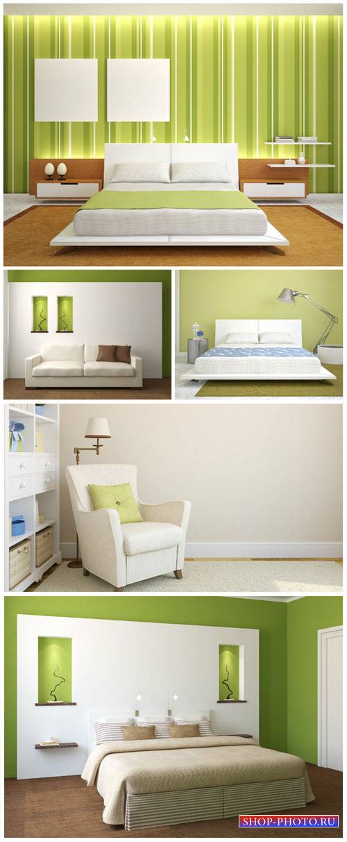 Interior in white and green colors - stock photos