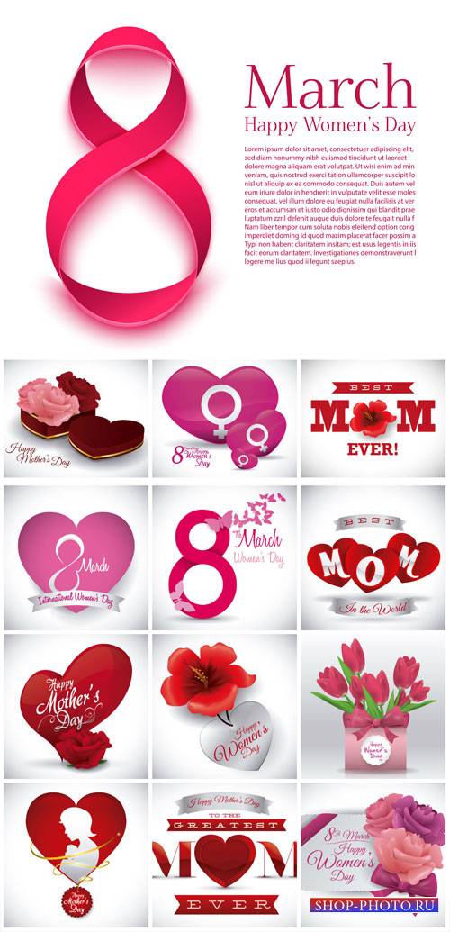 Women's Day on March 8, flowers, vector backgrounds