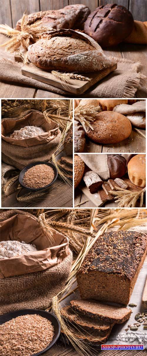 Fresh bread, flour, spikelets - stock photos