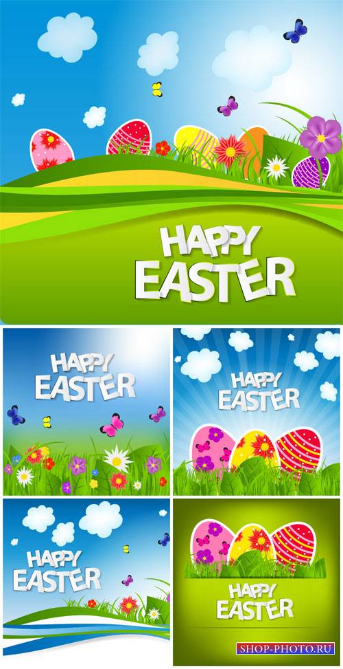Vector easter, easter eggs, flowers and butterflies