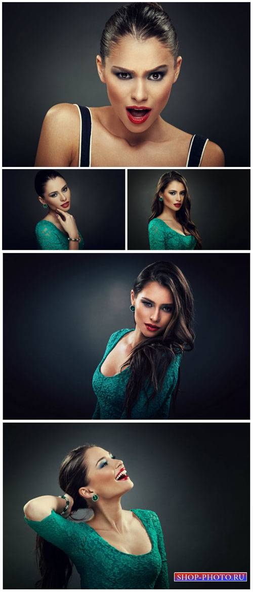 Beautiful girl in a green dress - stock photos