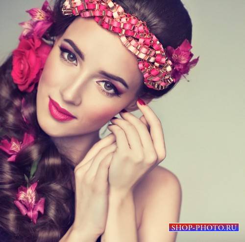 Beautiful girl with orchids and roses - stock photos