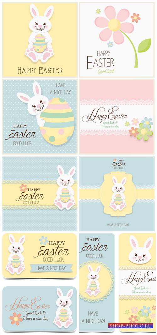 Easter vector, Easter eggs and rabbit, holiday cards