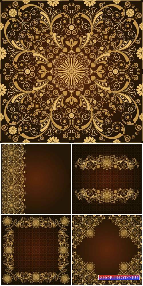Golden patterns, vintage backgrounds vector