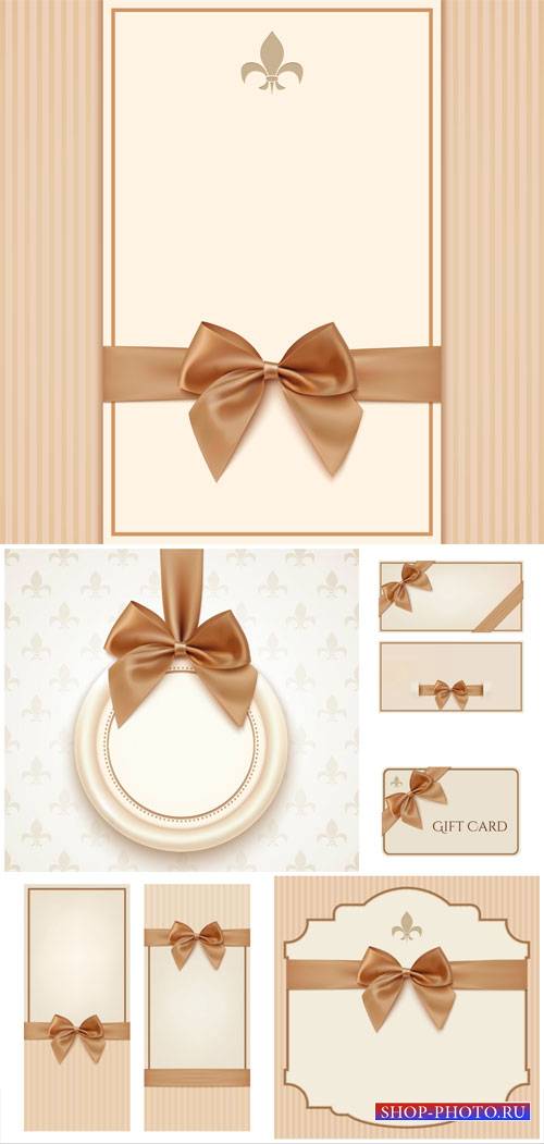Vector backgrounds and cards with brown ribbons