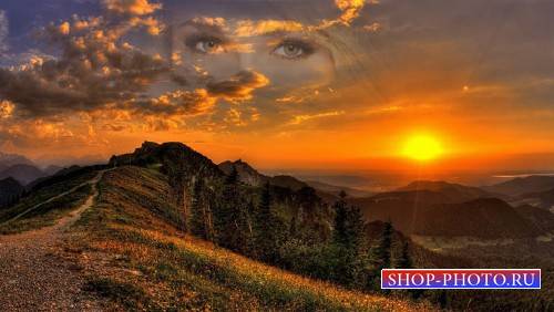 Фоторамка - Закат солнца на фоне гор 