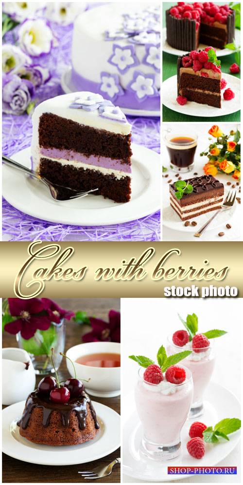 Delicious cakes with fruits and berries - stock photos