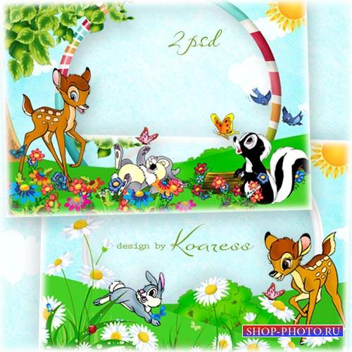 Детские рамки для фото с персонажами мультфильма Бэмби - На цветочной лужайке