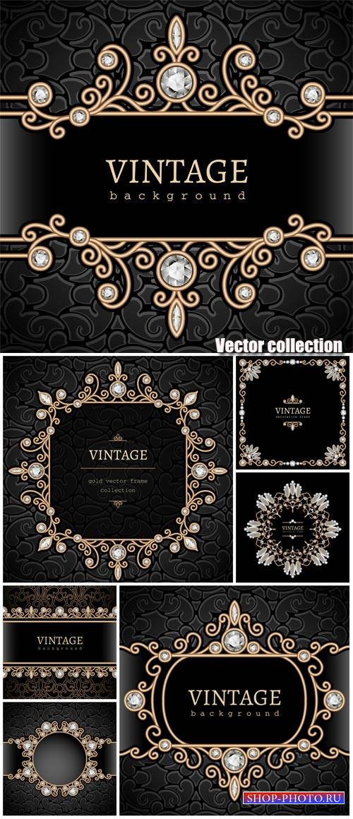 Black vintage background with gold decorative elements