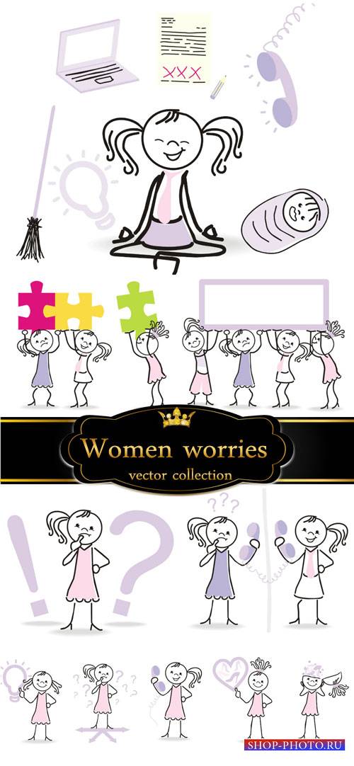 Women's worries, ideas, vector
