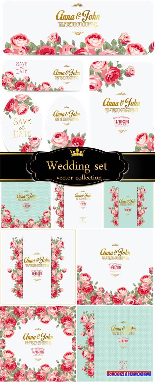 Wedding vector set with roses