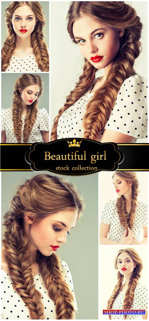 Girl with long pigtails - stock photos