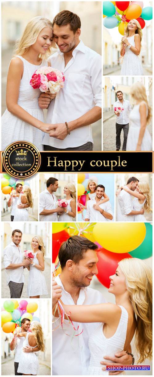 Happy couple with balloons - stock photos