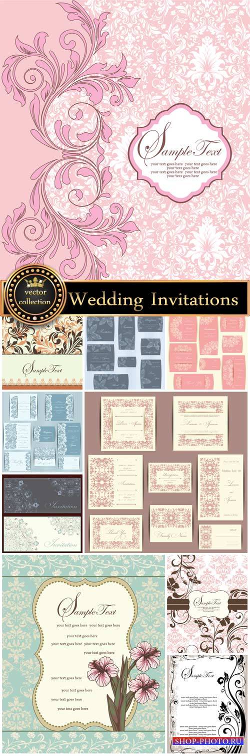 Wedding Invitations in vintage style, vector backgrounds