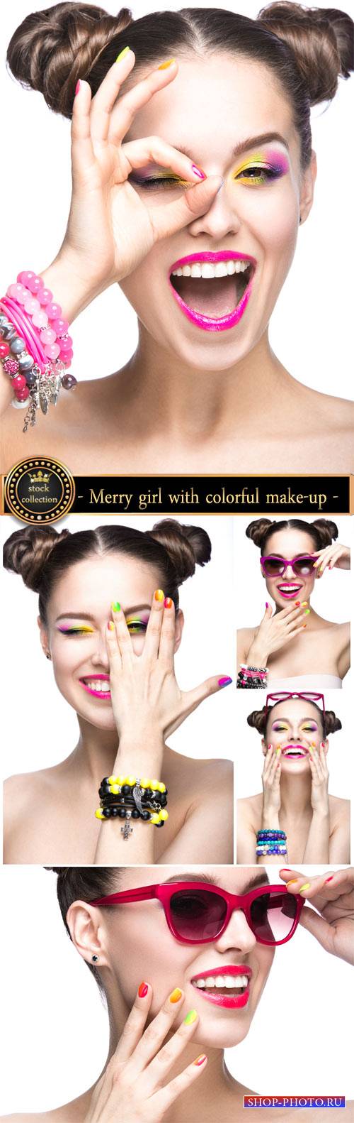 Funny girl with colorful make-up - stock photos