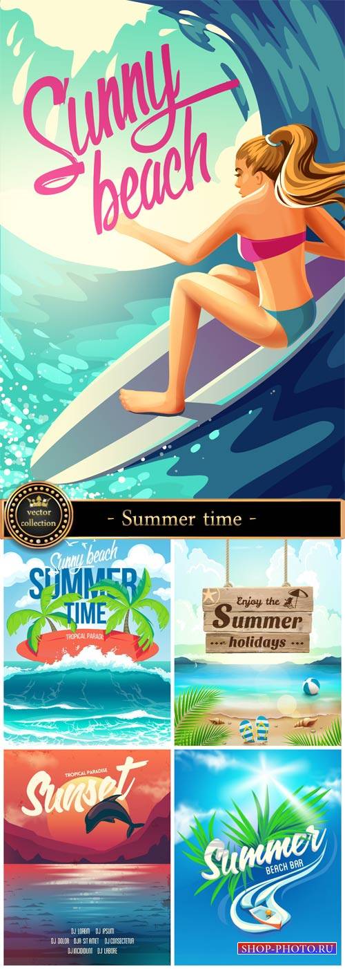 Summer time, sea vacation, vector backgrounds