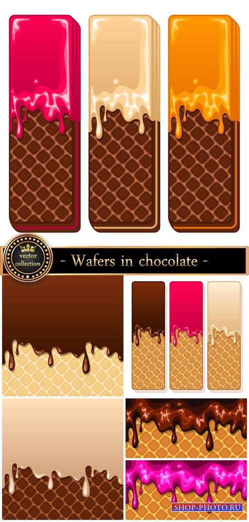 Wafers in chocolate, vector backgrounds