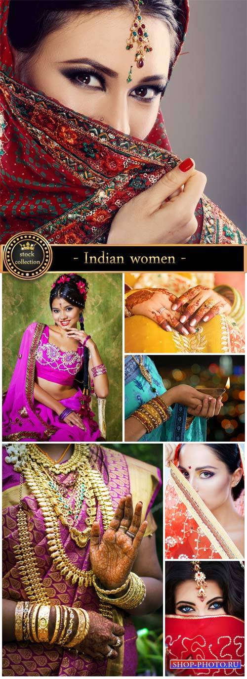 Indian women, paintings on hand - Stock Photo