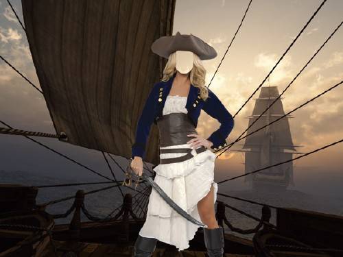  Шаблон женский - Пиратка на палубе корабля 