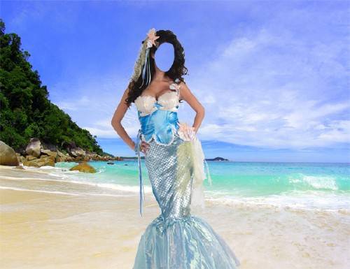  Шаблон для фотошопа - Русалка на берегу моря 