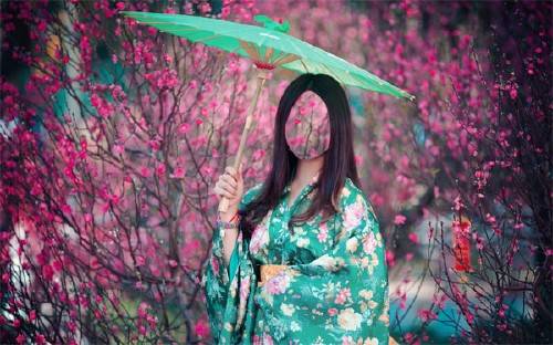  Женский фото шаблон - Девушка в кимоно 