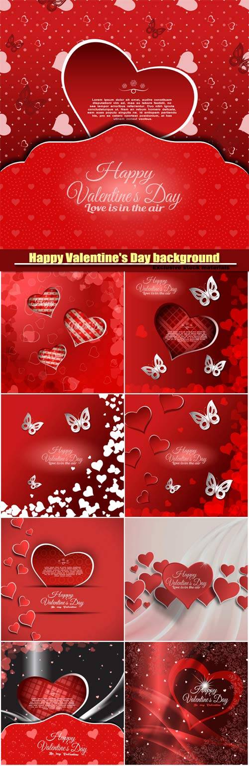 Vector Happy Valentine's Day background with red heart and white butterflies