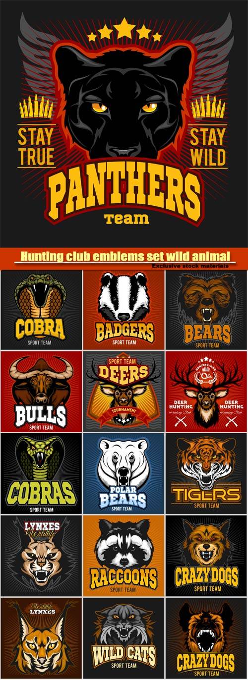 Hunting club emblems set wild animal