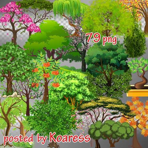 Png клипарт для дизайна - Летние, осенние, весенние цветущие нарисованные деревья