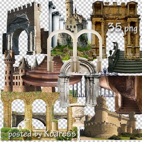 Клипарт png - старинные замки, башни, арки, колонны и другие элементы архитектуры на прозрачном фоне - часть 2