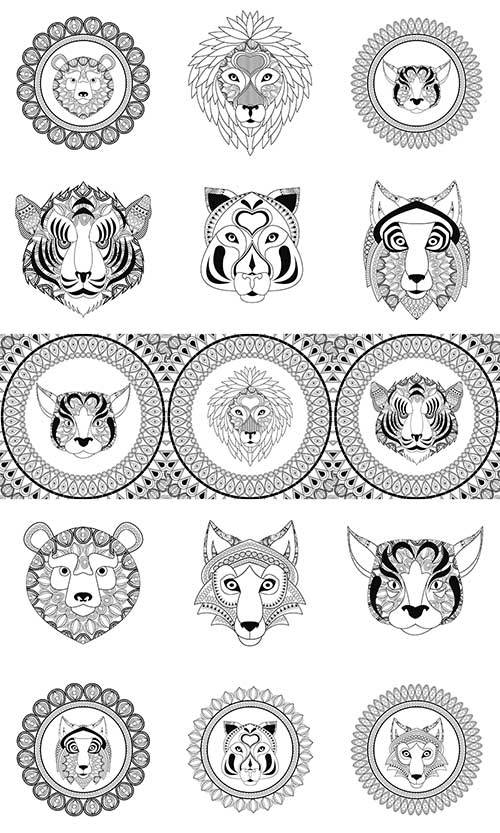 Тигр, лев, волк, рысь, медведь в векторе / Tiger, lion, wolf, lynx, bear in vector