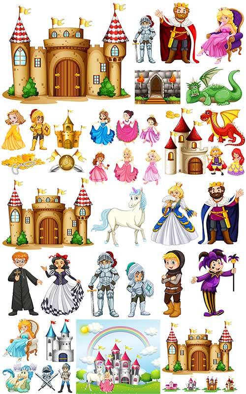 Сказочные принцессы и замки в векторе / Fairy-tale princesses and locks in vector