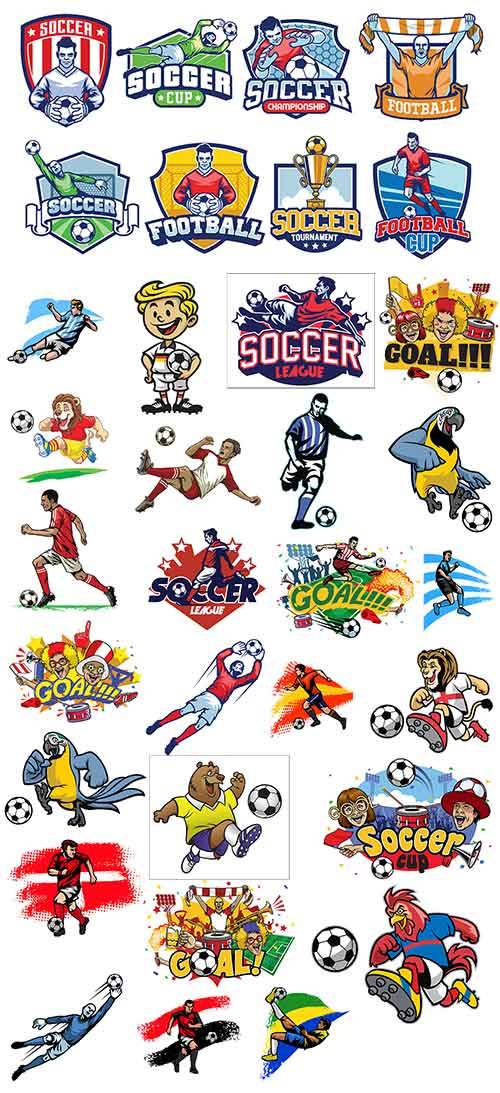  Футболисты и фанаты - Векторный клипарт / Soccer players and fans - Vector Graphics