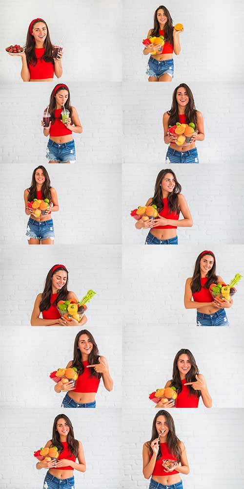   Девушка с фруктами - Растровый клипарт / Girl with fruits - Raster clipart