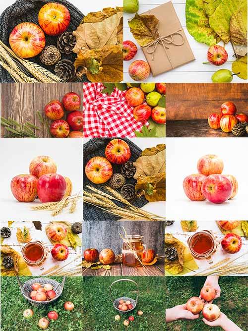   Фоны с яблоками - Растровый клипарт / Backgrounds with apples - Raster clipart