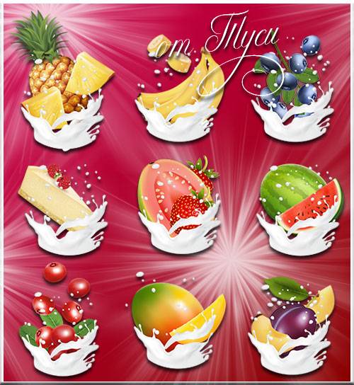    Фрукты в сливках - Клипарт / Fruit in cream - Clipart 