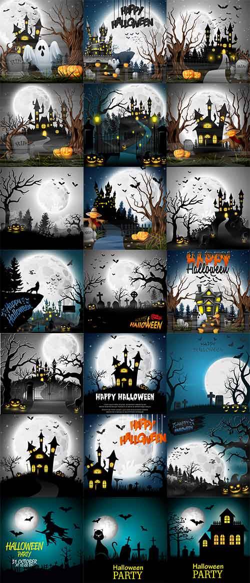   Фоны Хэллоуин - Векторный клипарт / Halloween background - Vector Graphics