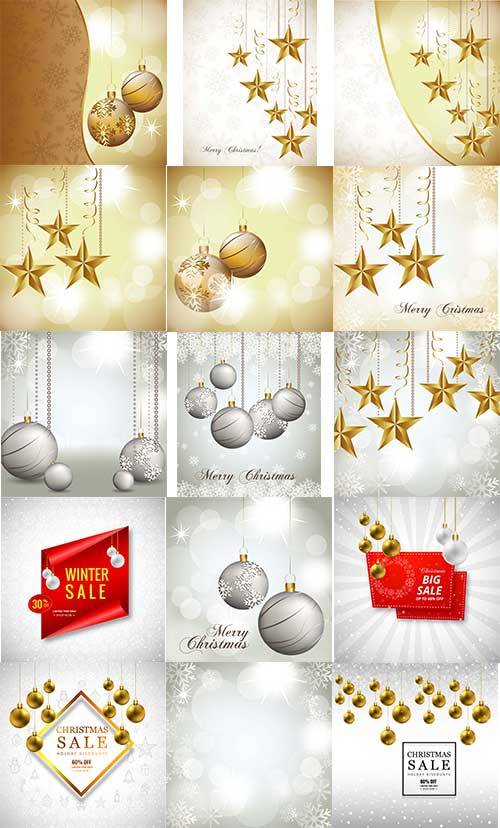 Новогодние шары и звёзды в векторе / Christmas balls and stars in vector