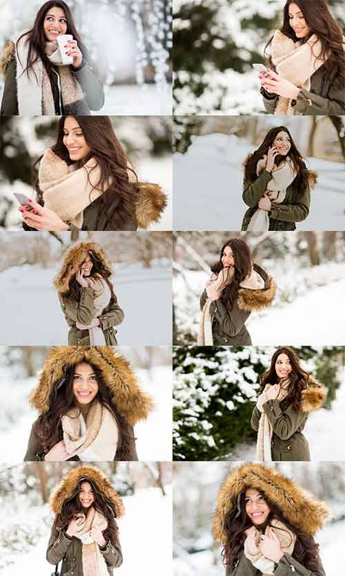 Симпатичная девушка в зимнем лесу - Клипарт / Nice girl in winter forest - Clipart