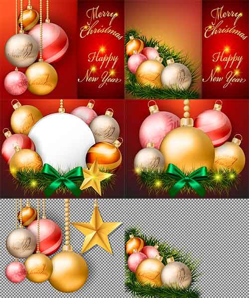   Фоны с новогодними шарами в векторе / Backgrounds with Christmas balls in vector