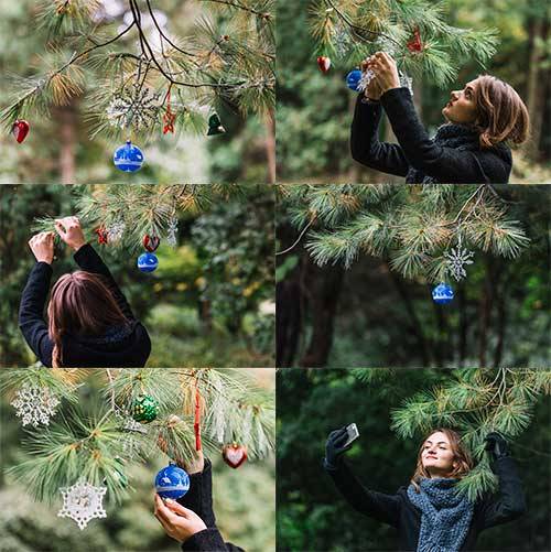 Девушка у ёлки - Растровый клипарт / Girl at the Christmas Tree - Raster clipart
