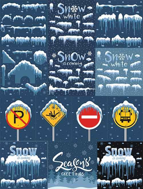  Снег и сугробы - Векторный клипарт / Snow and snowdrifts - Vector Graphics