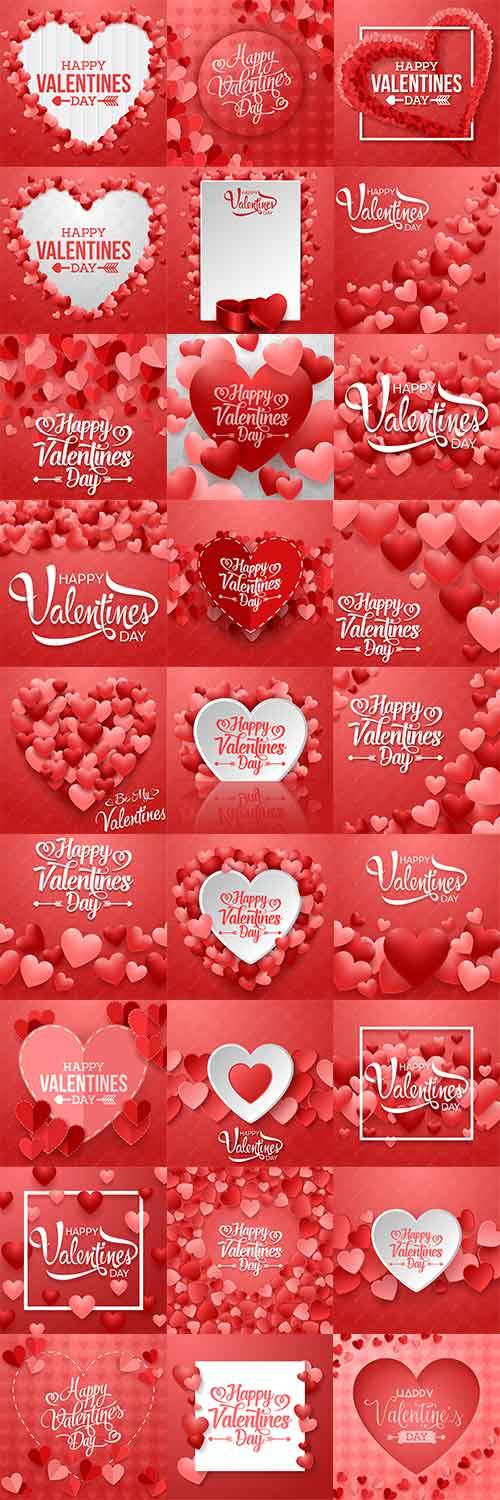   Романтические фоны с сердцами - Векторный клипарт / Romantic heart backgrounds - Vector Graphics