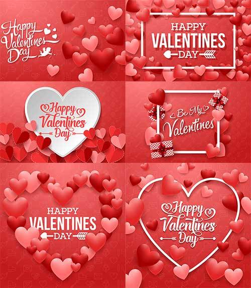  Романтические фоны с сердцами - 3 - Векторный клипарт / Romantic heart backgrounds - 3 - Vector Graphics 
