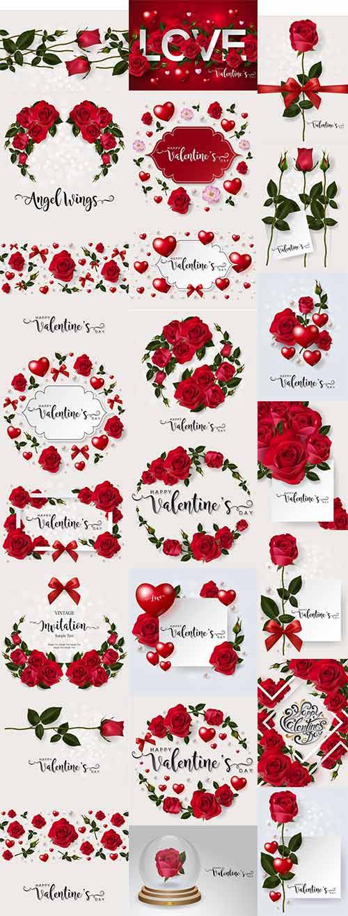     Романтические фоны с розами - 2 - Векторный клипарт / Romantic backgrounds with roses - 2 - Vector Graphics 