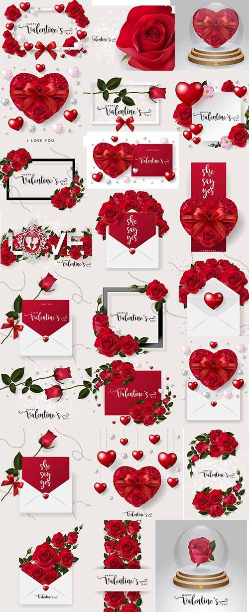   Романтические фоны с розами - 3 - Векторный клипарт / Romantic backgrounds with roses - 3 - Vector Graphics 